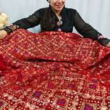Royal Ruby Red Heavy Embroidered Velvet Fabric