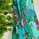 Luxury Ocean Blue Floral Crepe Silk Fabric