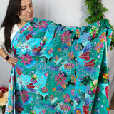 Luxury Ocean Blue Floral Crepe Silk Fabric