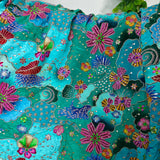 Luxury Ocean Blue Floral Crepe Silk Fabric