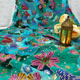 Luxury Ocean Blue Floral Crepe Silk Fabric
