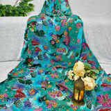 Luxury Ocean Blue Floral Crepe Silk Fabric