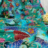 Luxury Ocean Blue Floral Crepe Silk Fabric