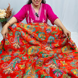 Luxury Vibrant Orange Floral Paisley Crepe Silk Fabric