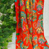 Luxury Vibrant Orange Floral Paisley Crepe Silk Fabric