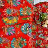 Luxury Vibrant Orange Floral Paisley Crepe Silk Fabric