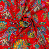Luxury Vibrant Orange Floral Paisley Crepe Silk Fabric