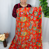 Luxury Vibrant Orange Floral Paisley Crepe Silk Fabric