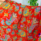 Luxury Vibrant Orange Floral Paisley Crepe Silk Fabric