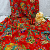 Luxury Vibrant Orange Floral Paisley Crepe Silk Fabric