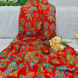 Luxury Vibrant Orange Floral Paisley Crepe Silk Fabric