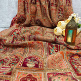 Royal Peach & bronze Heritage Embroidered Crepe Fabric - 2 Piece Set