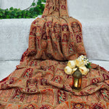 Royal Peach & bronze Heritage Embroidered Crepe Fabric - 2 Piece Set