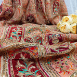 Royal Peach & bronze Heritage Embroidered Crepe Fabric - 2 Piece Set