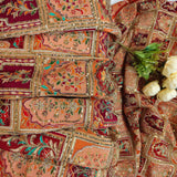Royal Peach & bronze Heritage Embroidered Crepe Fabric - 2 Piece Set