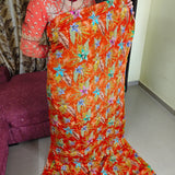 Luxury Burnt Orange Floral Crepe Silk Fabric