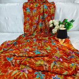 Luxury Burnt Orange Floral Crepe Silk Fabric
