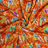 Luxury Burnt Orange Floral Crepe Silk Fabric
