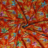 Luxury Burnt Orange Floral Crepe Silk Fabric