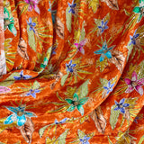 Luxury Burnt Orange Floral Crepe Silk Fabric