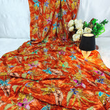 Luxury Burnt Orange Floral Crepe Silk Fabric