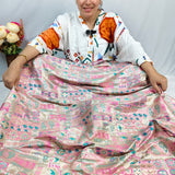Pink & Silver Ornamental Jacquard Fabric