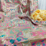 Pink & Silver Ornamental Jacquard Fabric