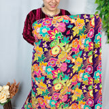Royal Purple Crepe Silk Floral Embroidered Fabric