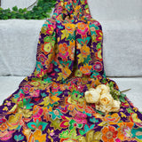 Royal Purple Crepe Silk Floral Embroidered Fabric