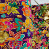 Royal Purple Crepe Silk Floral Embroidered Fabric