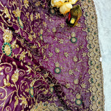 Royal Purple Embroidered Georgette Saree