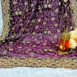 Royal Purple Embroidered Georgette Saree