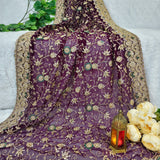 Royal Purple Embroidered Georgette Saree