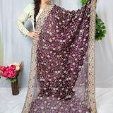 Royal Purple Embroidered Georgette Saree