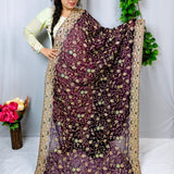 Royal Purple Embroidered Georgette Saree