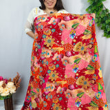 Multicolor Floral Silk Crepe Fabric with Sequin Embroidery
