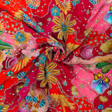 Multicolor Floral Silk Crepe Fabric with Sequin Embroidery