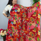 Multicolor Floral Silk Crepe Fabric with Sequin Embroidery