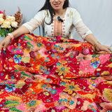 Multicolor Floral Silk Crepe Fabric with Sequin Embroidery