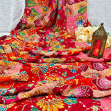 Multicolor Floral Silk Crepe Fabric with Sequin Embroidery