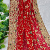Ruby Red Embroidered Georgette Saree