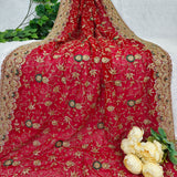 Ruby Red Embroidered Georgette Saree