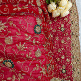 Ruby Red Embroidered Georgette Saree