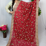 Ruby Red Embroidered Georgette Saree