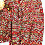 Ruby Red Floral Stripe Silk Crepe Fabric with Zari Embroidery
