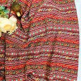 Ruby Red Floral Stripe Silk Crepe Fabric with Zari Embroidery
