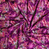 Purple Floral Silk Crepe Fabric with Sequin Embroidery