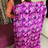 Purple Floral Silk Crepe Fabric with Sequin Embroidery