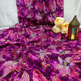 Purple Floral Silk Crepe Fabric with Sequin Embroidery