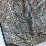 Teal Blue Banarasi Silk Saree with Silver Zari Floral Weaving